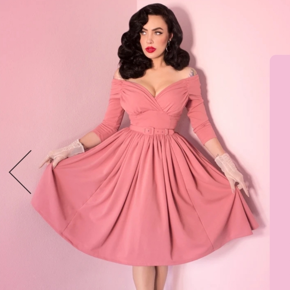 Vixen Old Hollywood Rose Pink Starlet Swing Dress XS